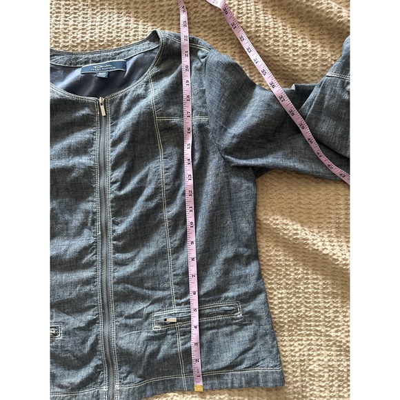 Tommy Bahama Denim Chambray Seamed Jacket Medium Women Zipper - Picture 5 of 6